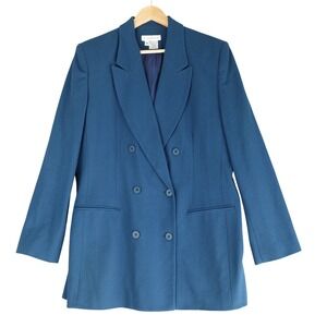 Vintage CHAUS Blazer Womens 14 Blue Worsted Wool Double Breasted Professional